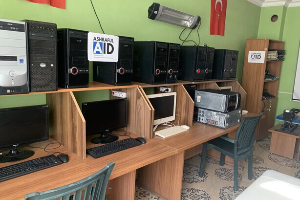 A computer training room equipped by Ashraful Aid for skills development