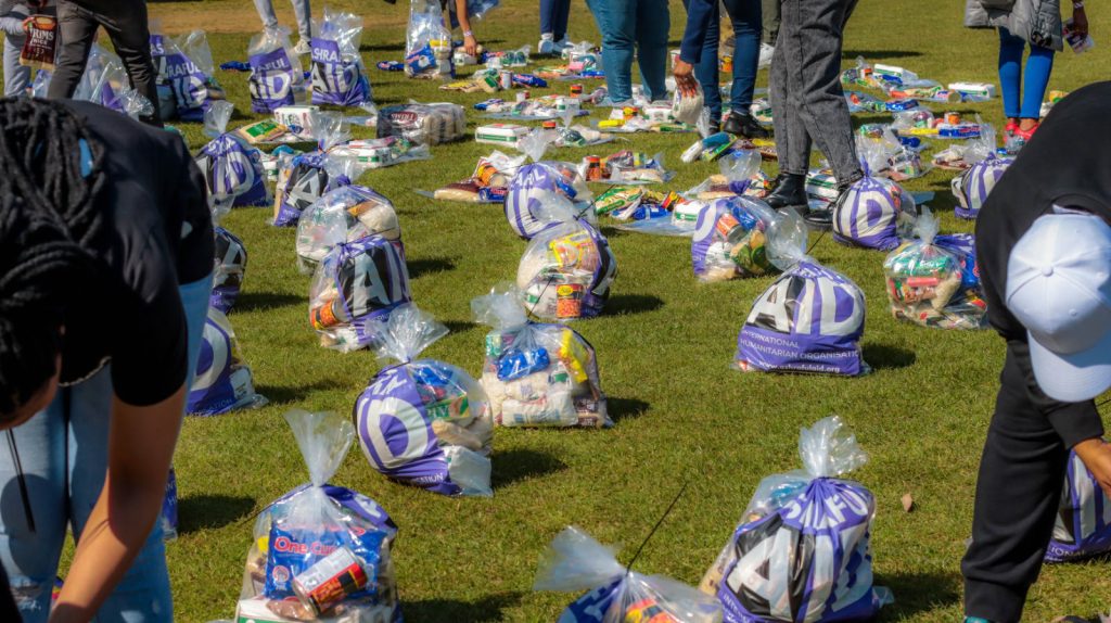 Packed grocery bags ready to support families in need via AshrafulAid