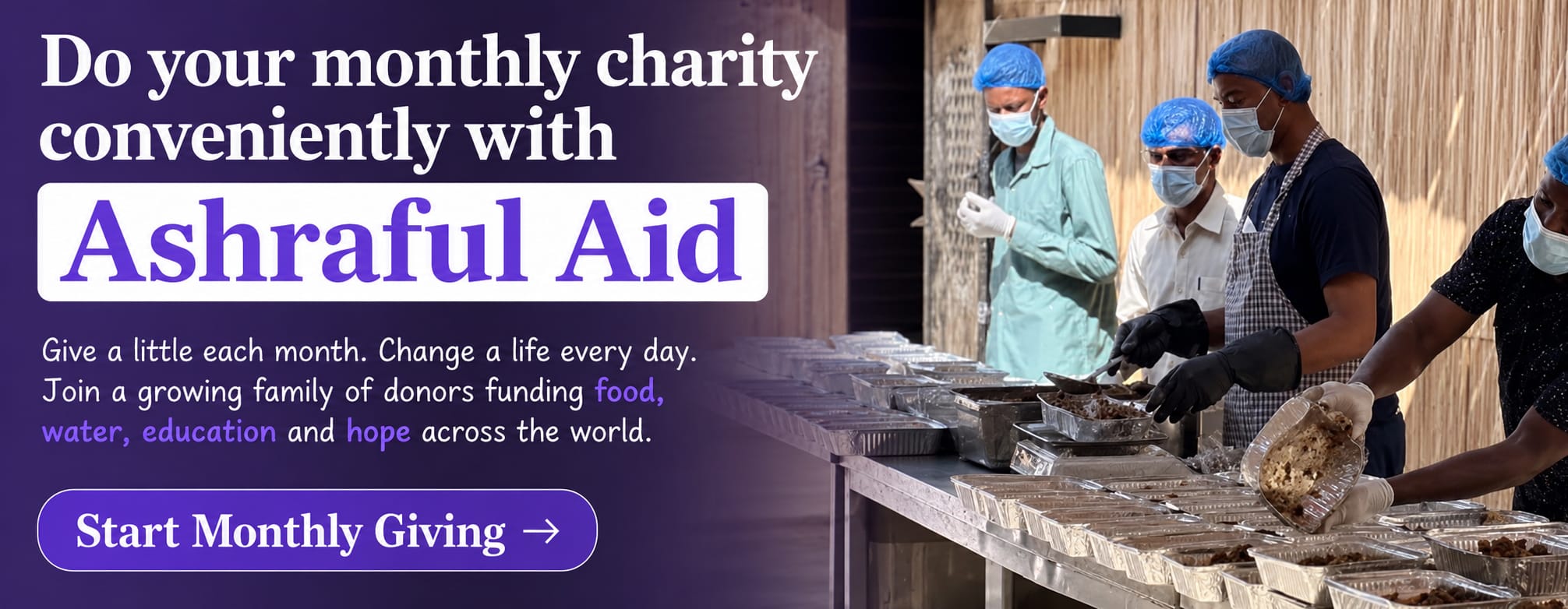 Ashraful Aid volunteers preparing meals for distribution