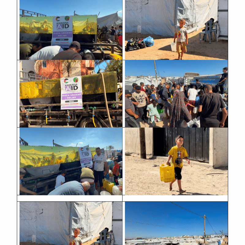 Field photographs from clean-water truck distributions in Gaza